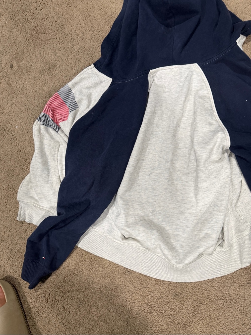 Kids Tommy Hilfiger Navy and Light Gray Colorblock Hoodie with Pink Accent